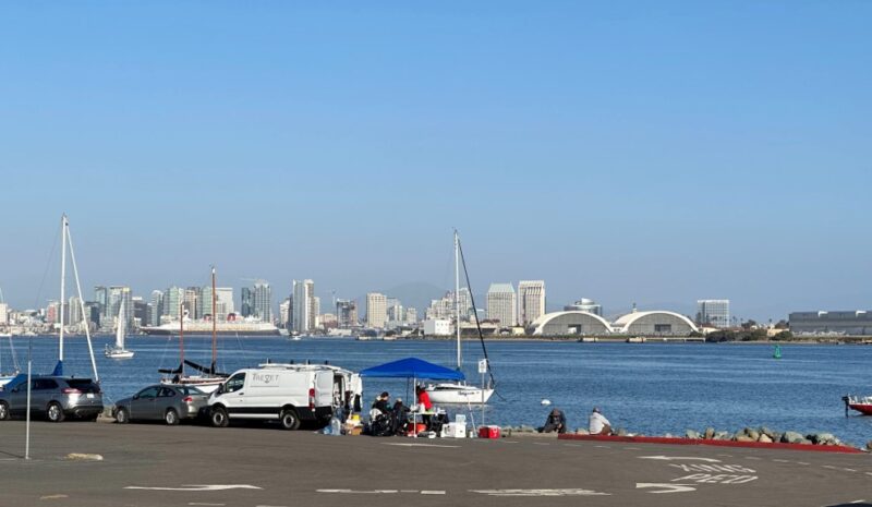 HRPPSampling_IR9 Trevet van working by the bay with the skyline view in the distance